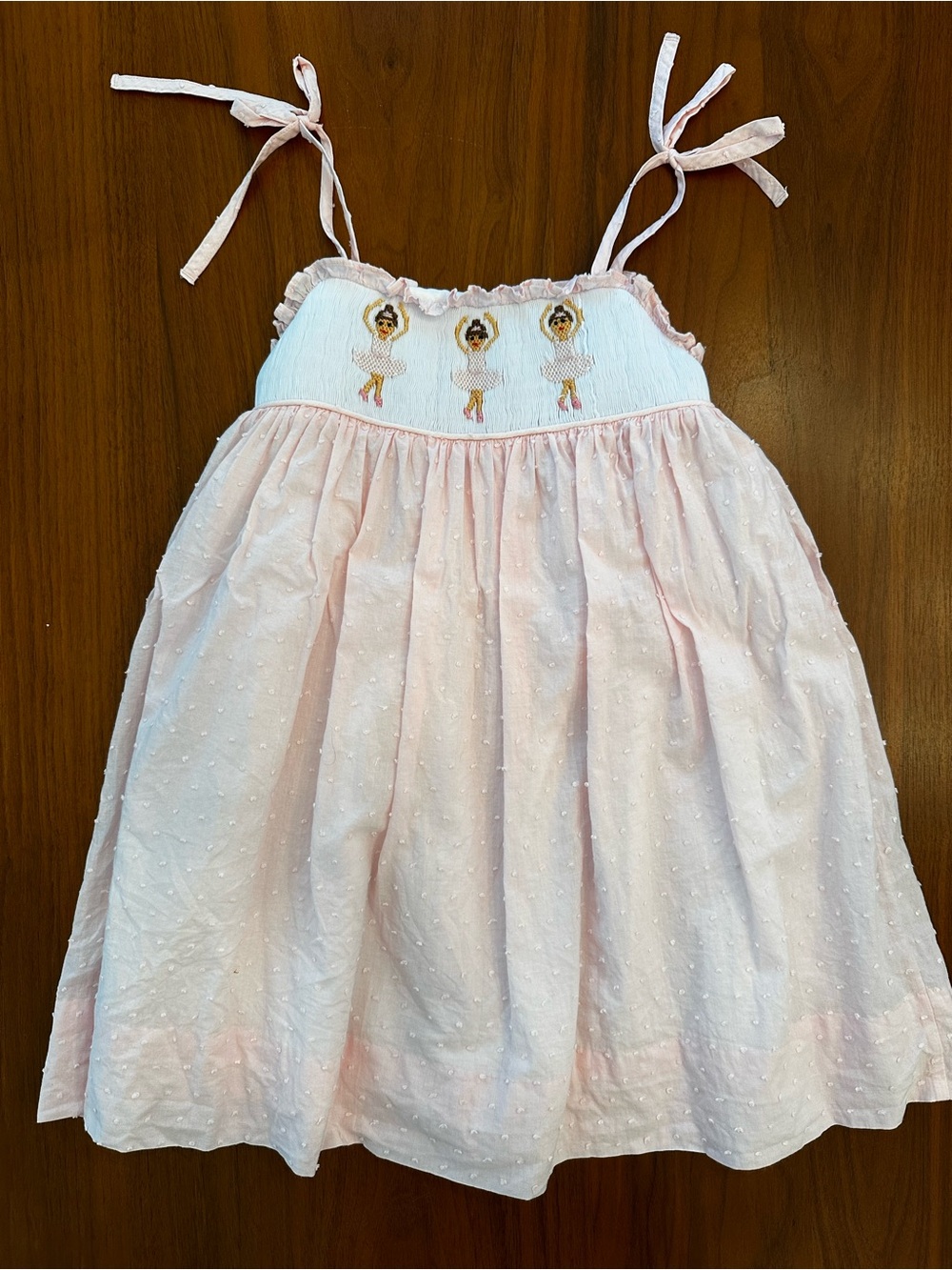 Smockingbird Pink Swiss Dot Dress with Ballerina Smocking Embroidery size 4T